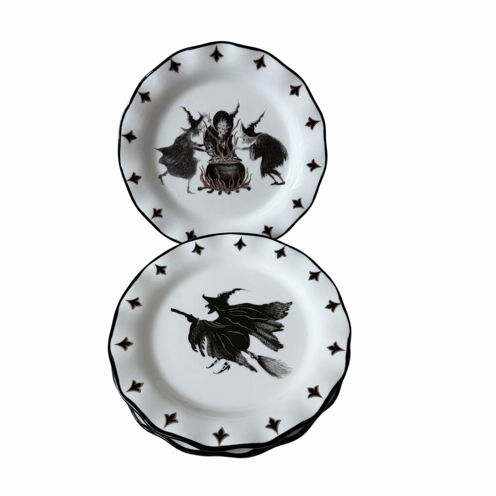 Potter's Studio Halloween Witch Appetizer Plates 6in Scalloped Set of 4 NEW